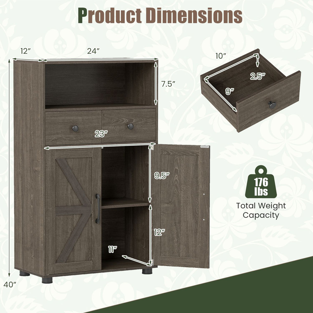 40" Bathroom Storage Cabinet with Drawers and Removable Shelf-Oak