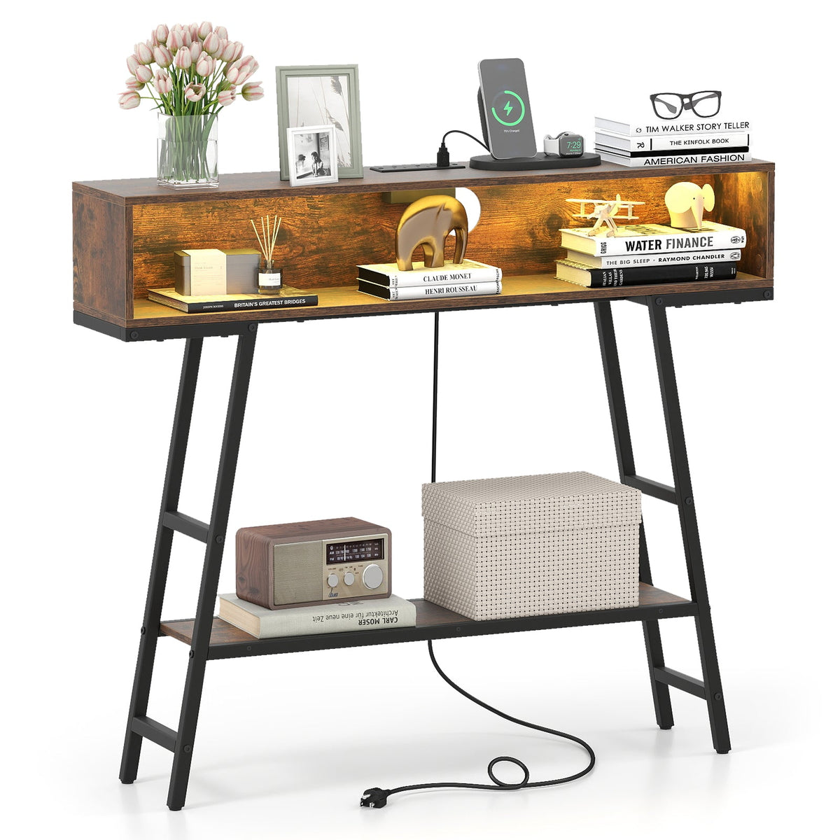 40" Console Table with Charging Station and LED Lights