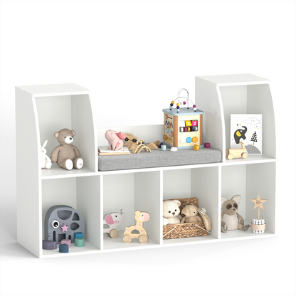 40 Inches Kids Bookshelf with Reading Nook Bookcase with 6 Open Cubes-White