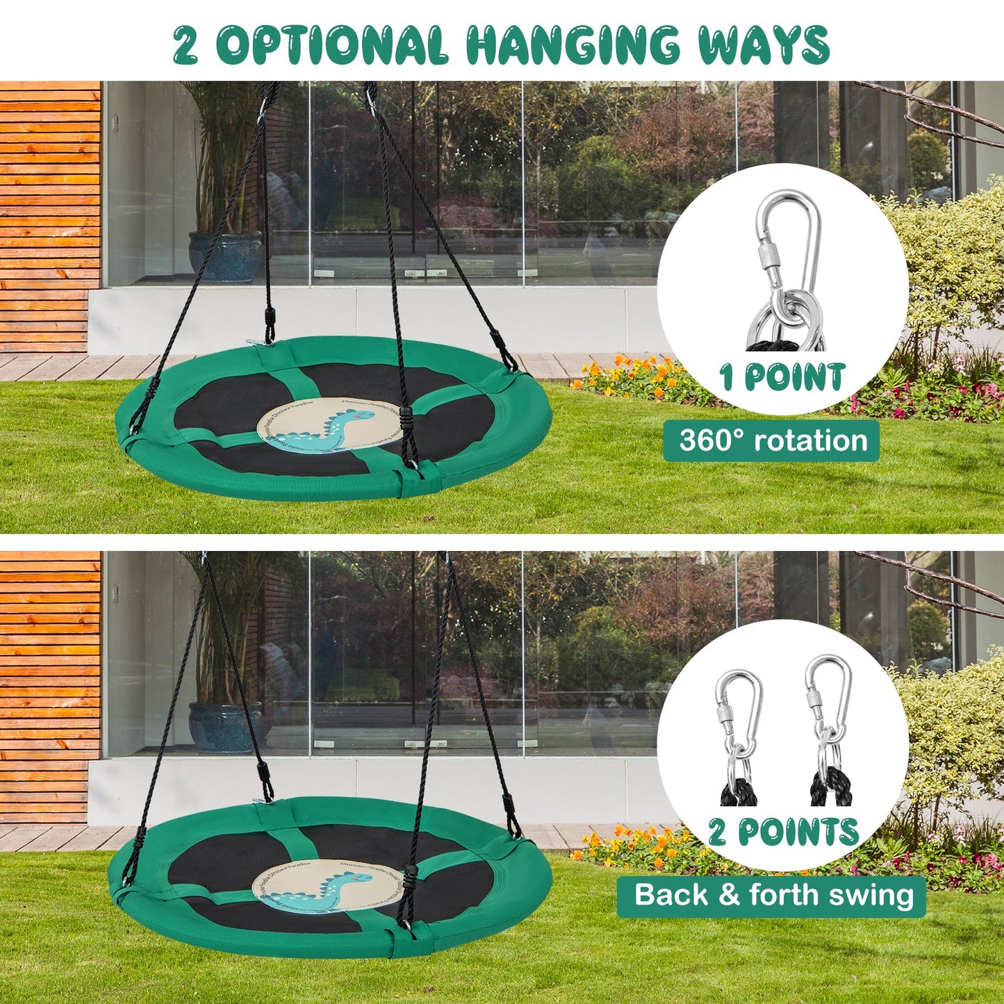 40 Inches Saucer Tree Swing Round with Adjustable Ropes and Carabiners