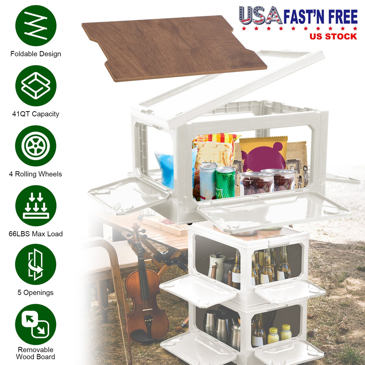 Collapsible Storage Bin with Wheels & Cutting Board Lid - 41QT
