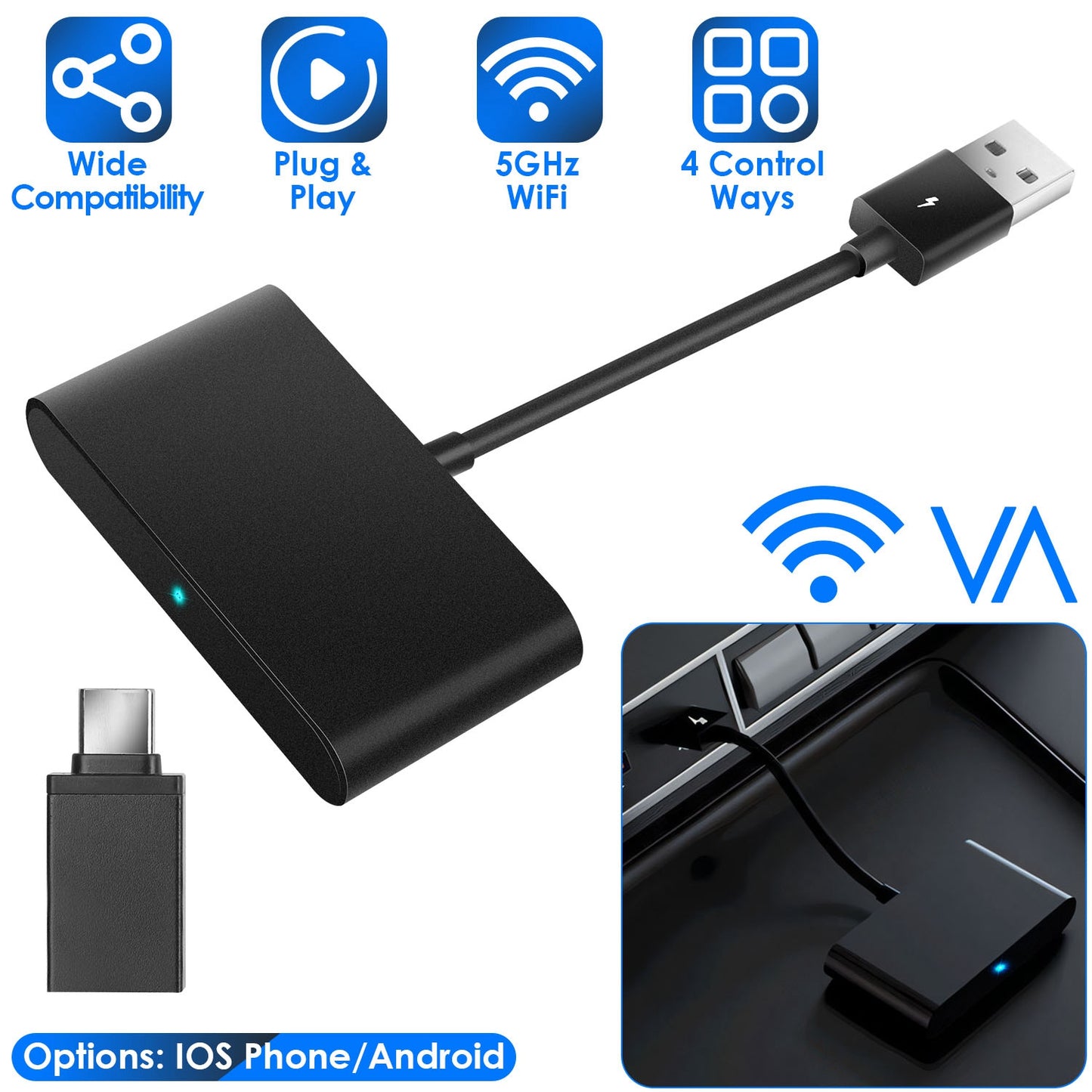 Wireless CarPlay Adapter for iPhone & Android - 5GHz WiFi