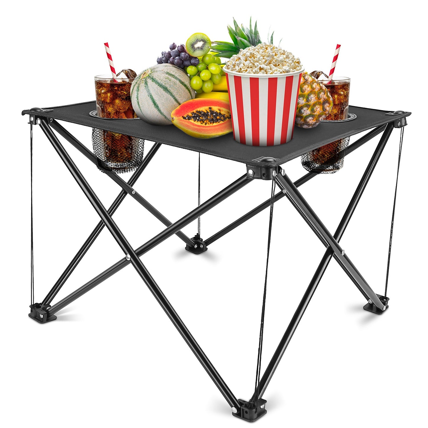 Foldable Camping Table with Cup Holders & Carry Bag (2-Pack)
