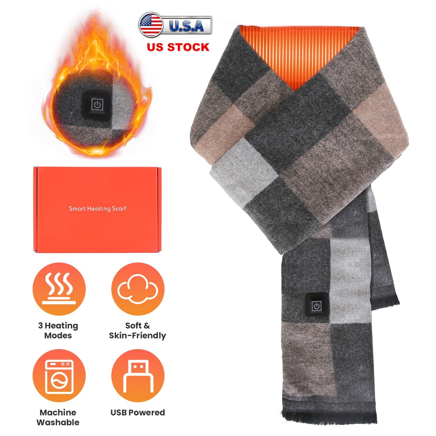 USB Heated Winter Scarf with 3 Temperature Settings