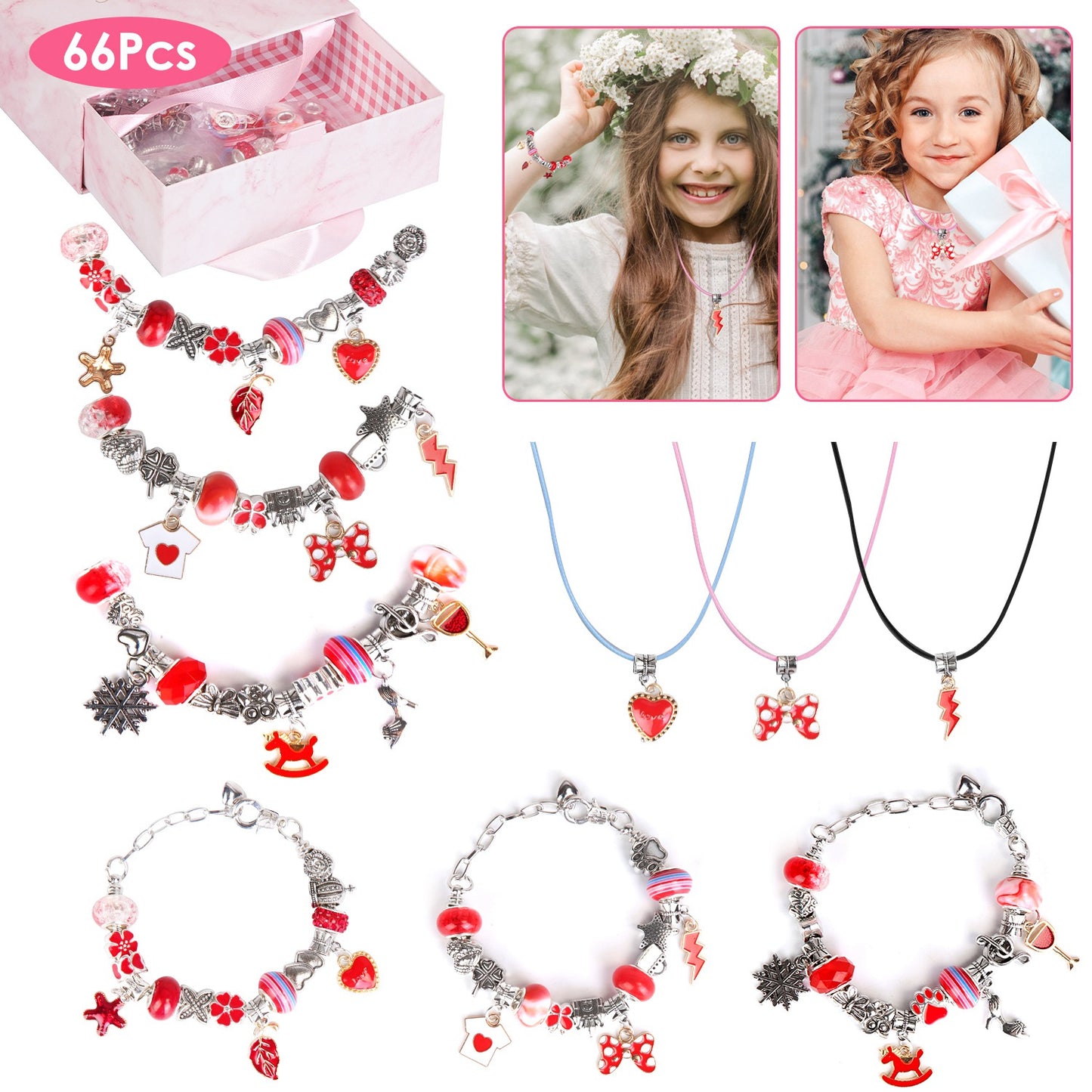 66-Piece Kids' DIY Charm Bracelet Kit