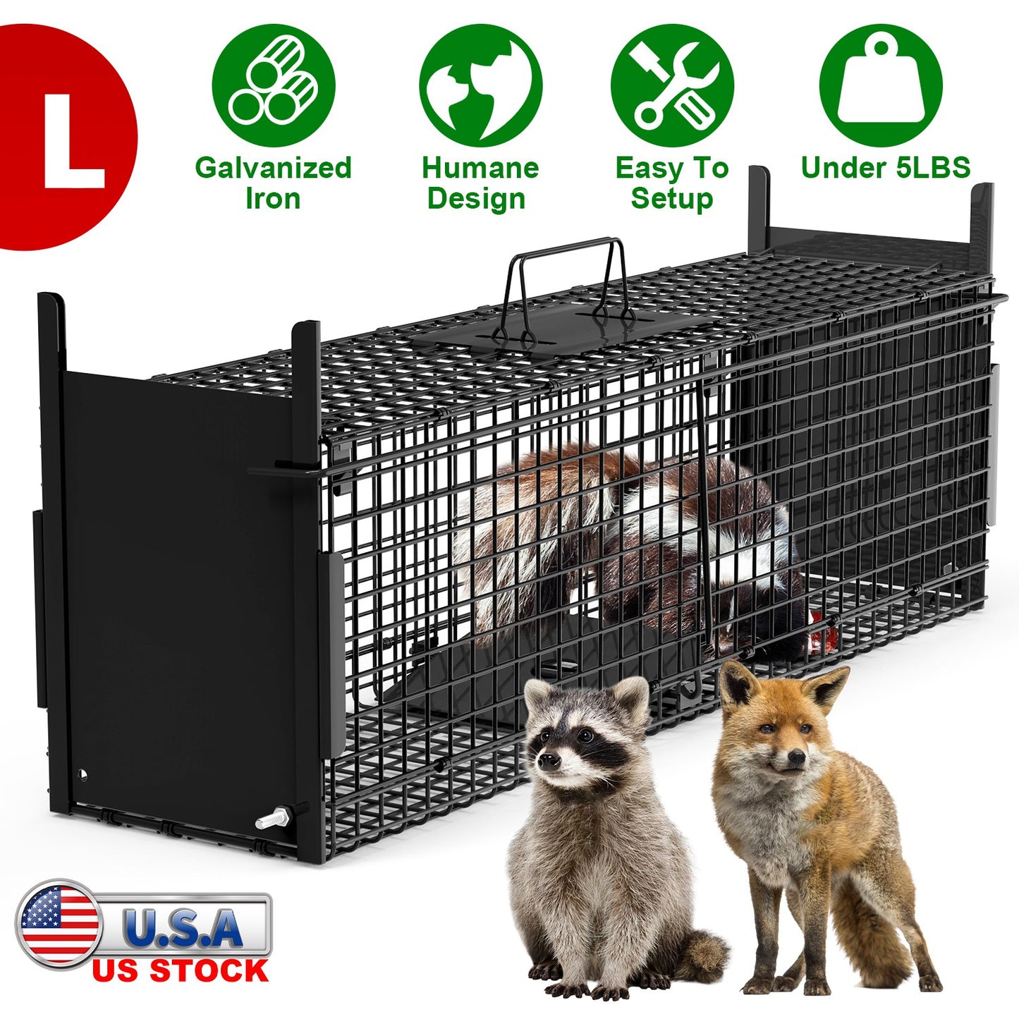40in Humane Live Animal Trap Cage for Raccoons & Opossums