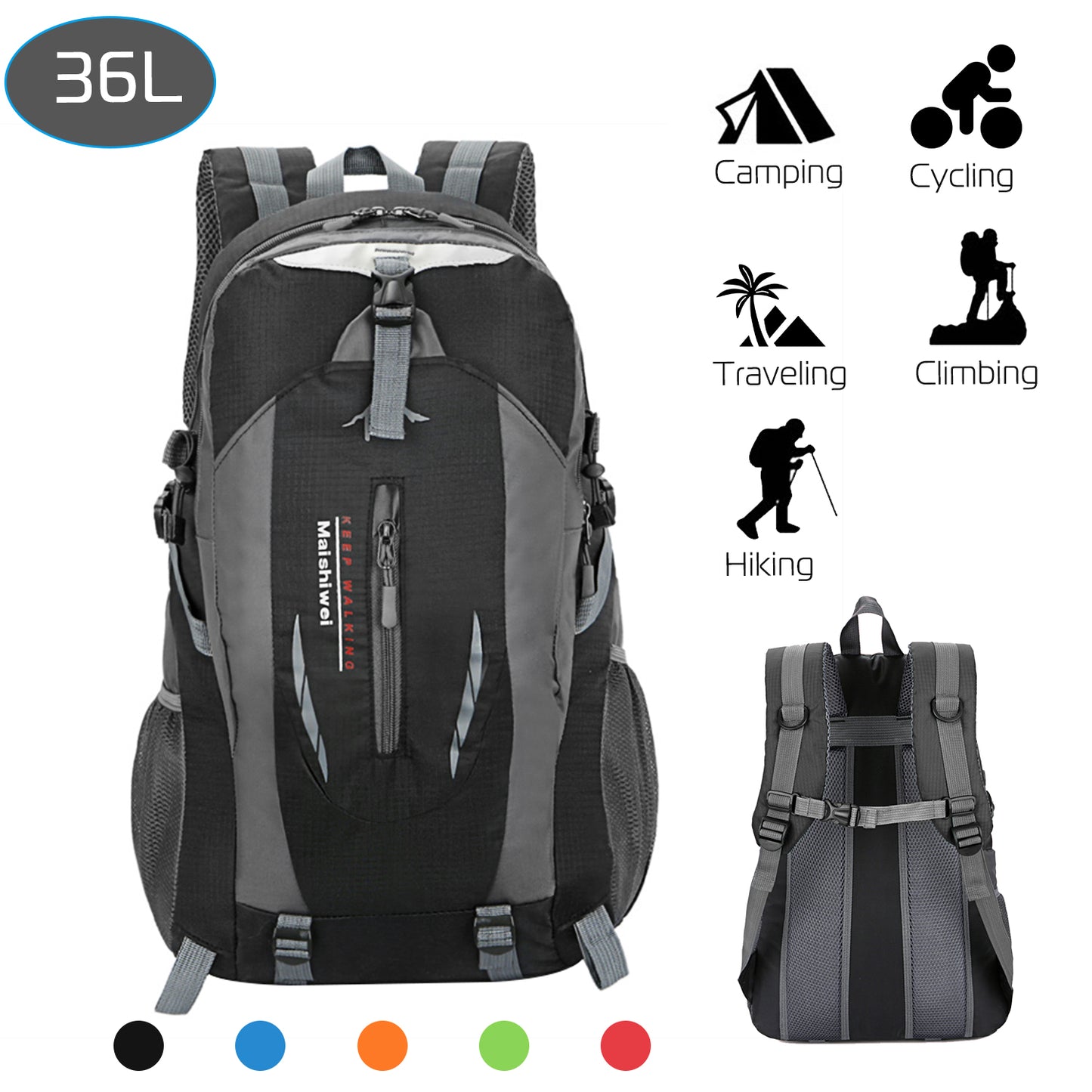 36L Waterproof Hiking Backpack with Ergonomic Design