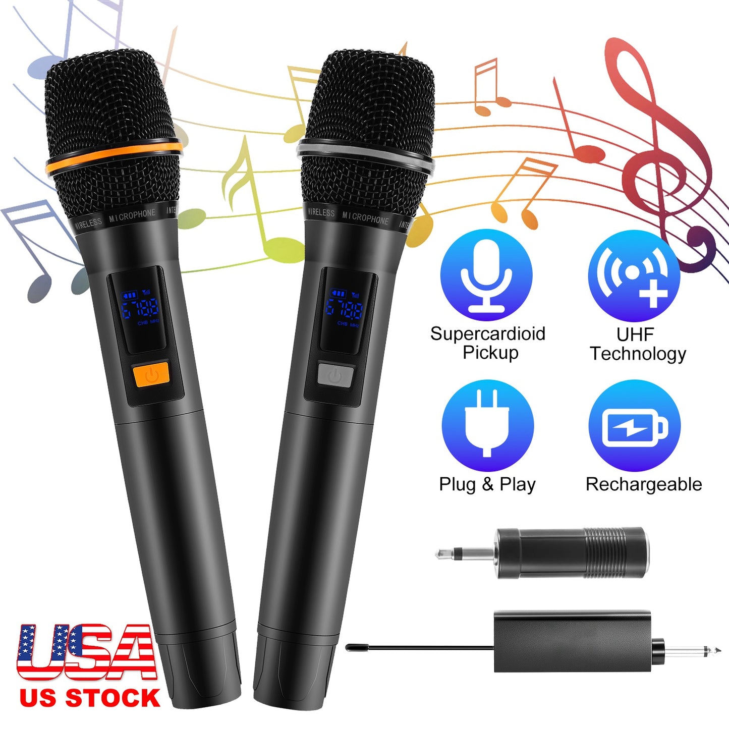 UHF Wireless Microphone System with 262ft Range & Rechargeable Mics