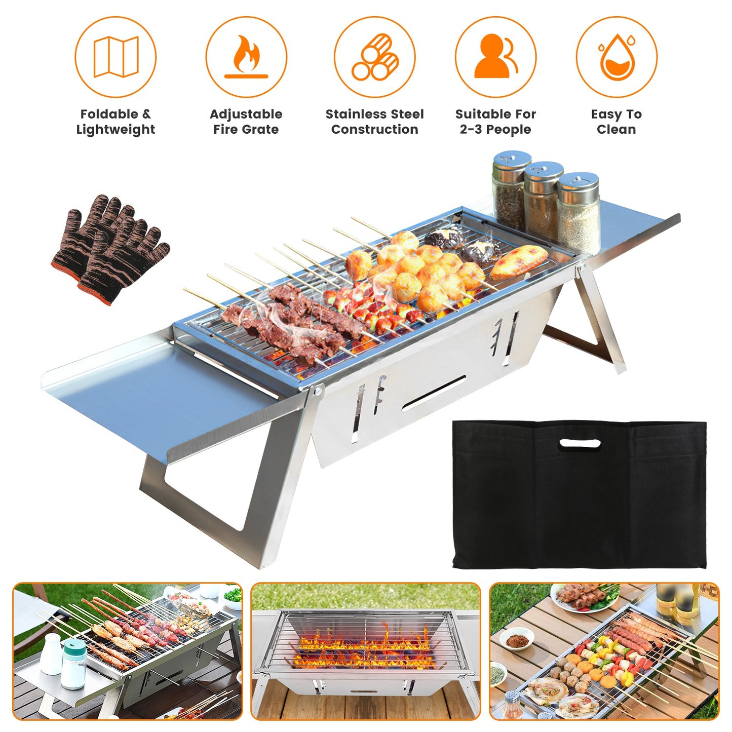 3-in-1 Foldable Charcoal Grill Fire Pit & Slow Cooker Portable