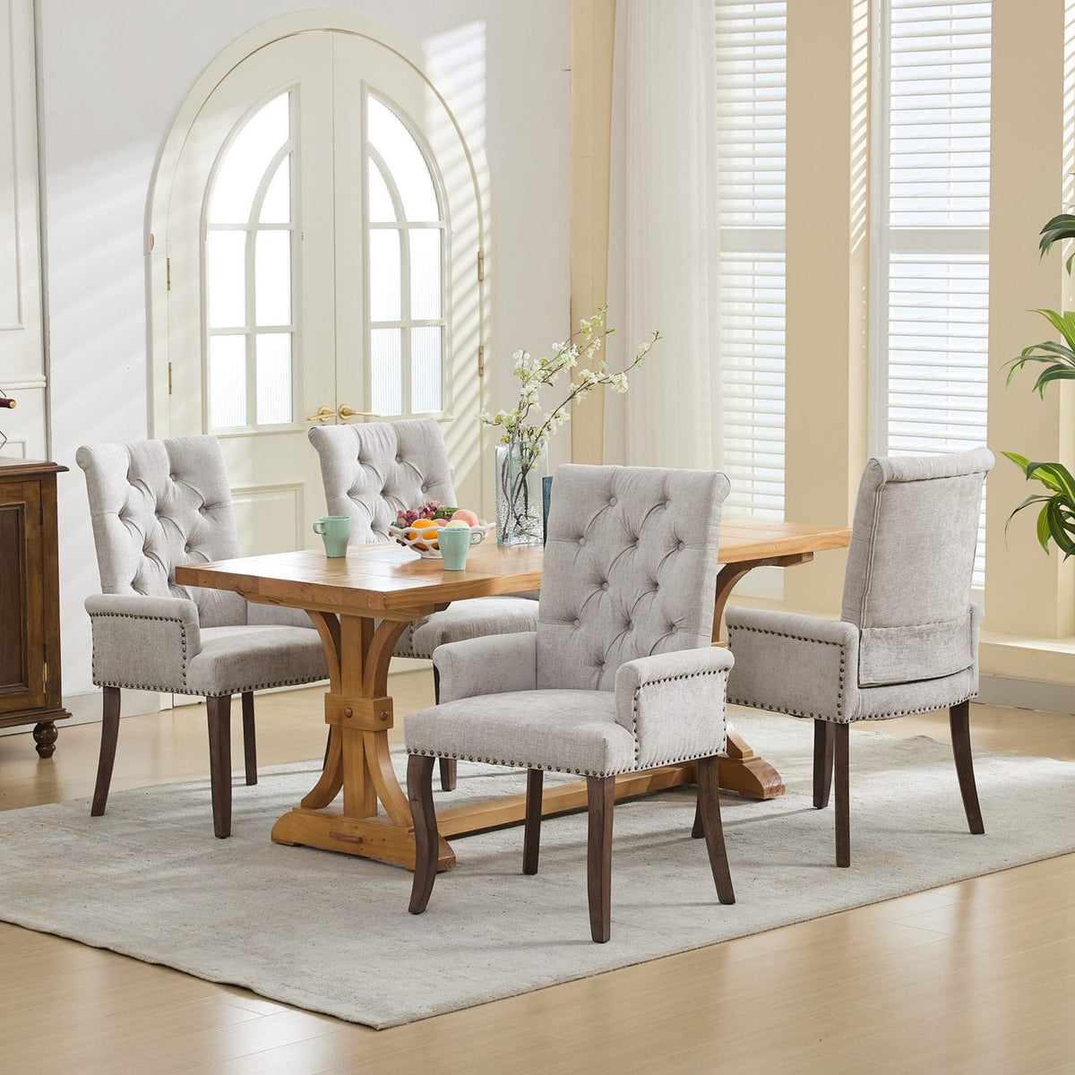 Tufted Dining Chair with Nailhead Trim & Curved Wood Legs