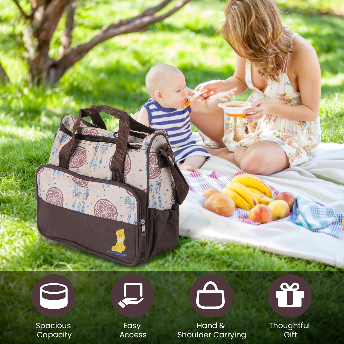 5-Piece Diaper Bag Set with Bottle Bag and Changing Pad