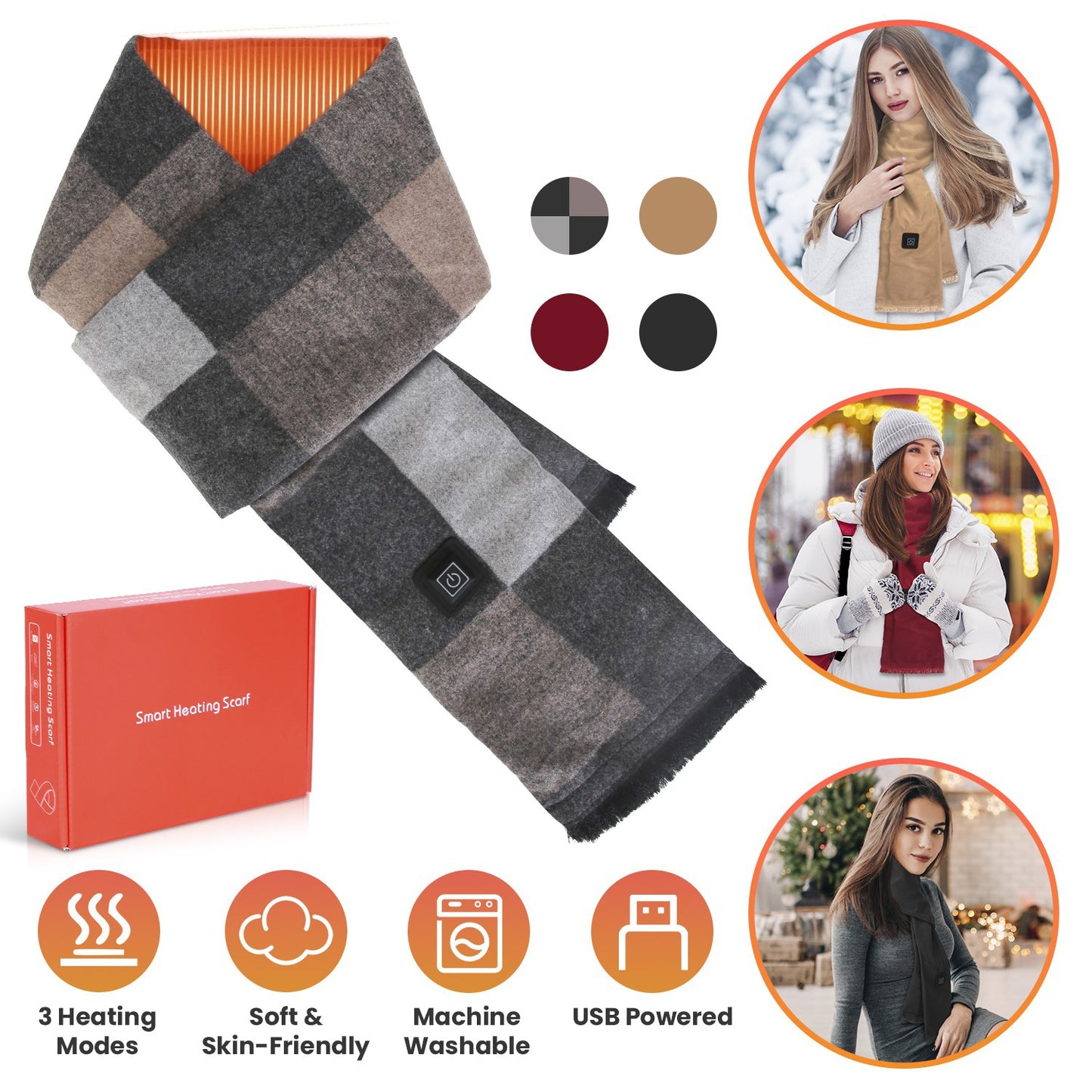 USB Heated Winter Scarf with 3 Temperature Settings