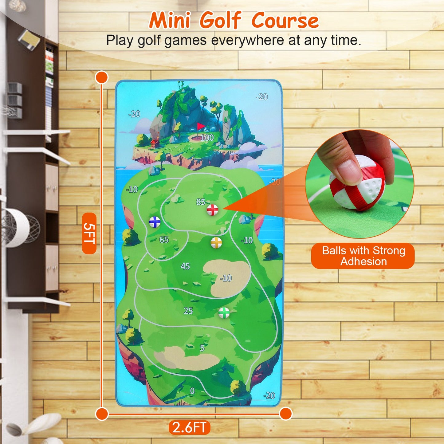 Golf Chipping Game Mat Set with 20 Sticky Balls