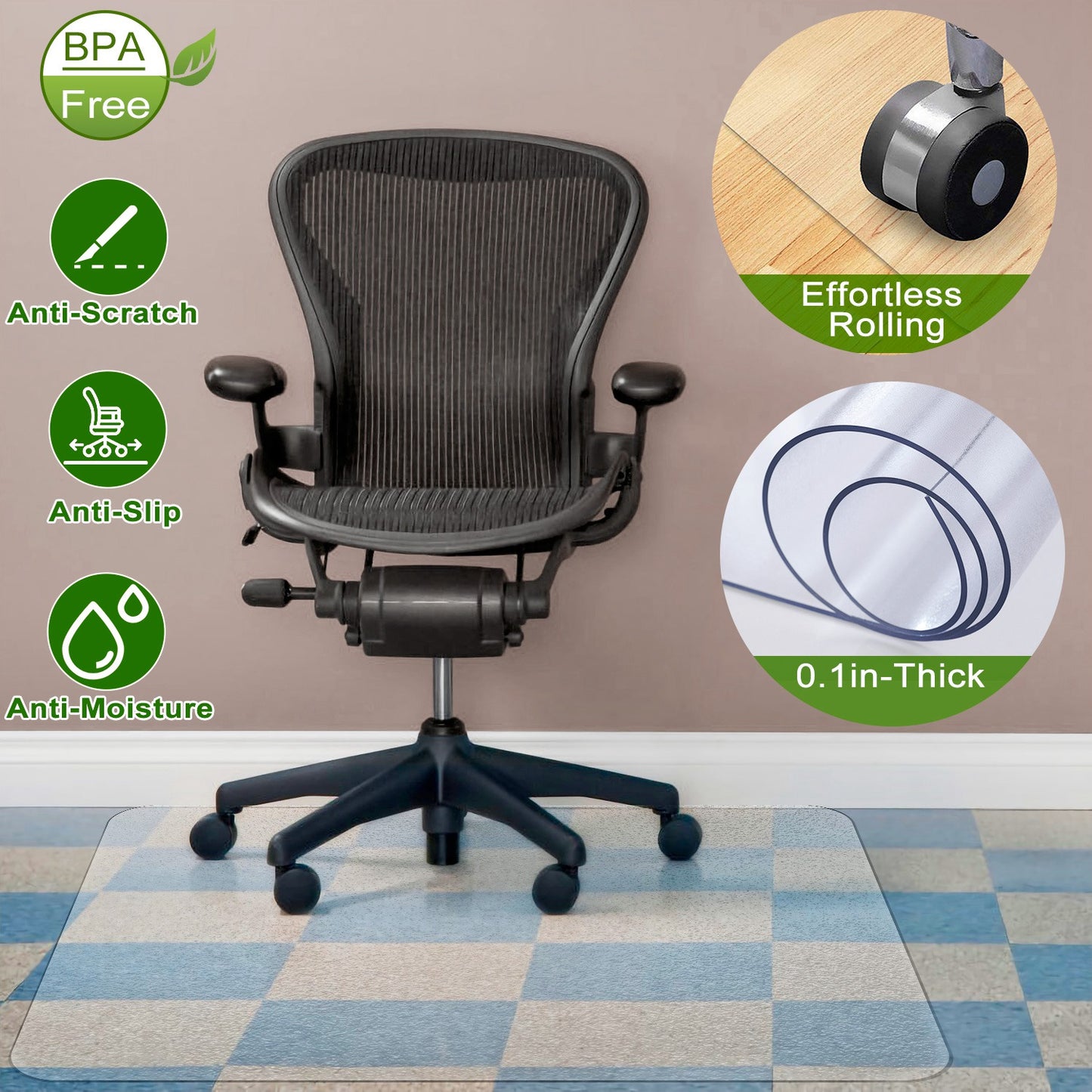 Chair Mat 36" x 48" PVC Floor Protector for Hard Floors
