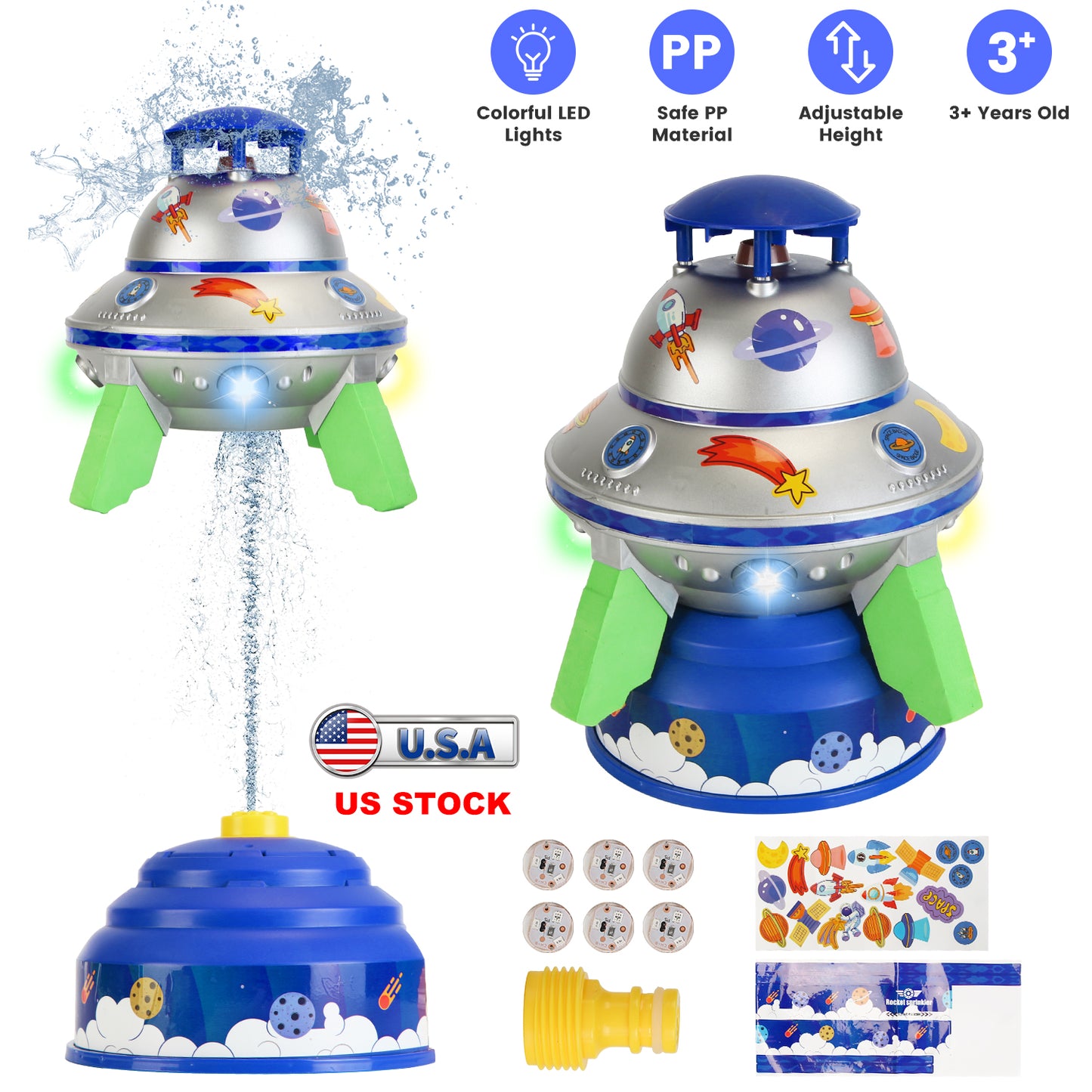 UFO Water Sprinkler Toy with LED Lights & 360° Rotation
