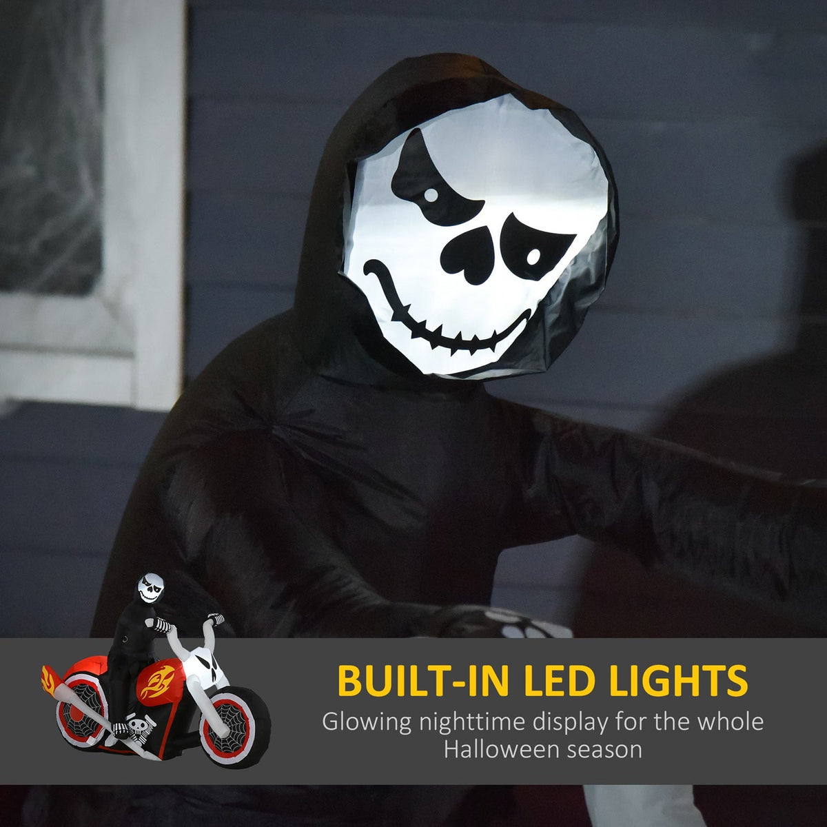 Halloween Inflatable Grim Reaper on Motorcycle with LED Lights