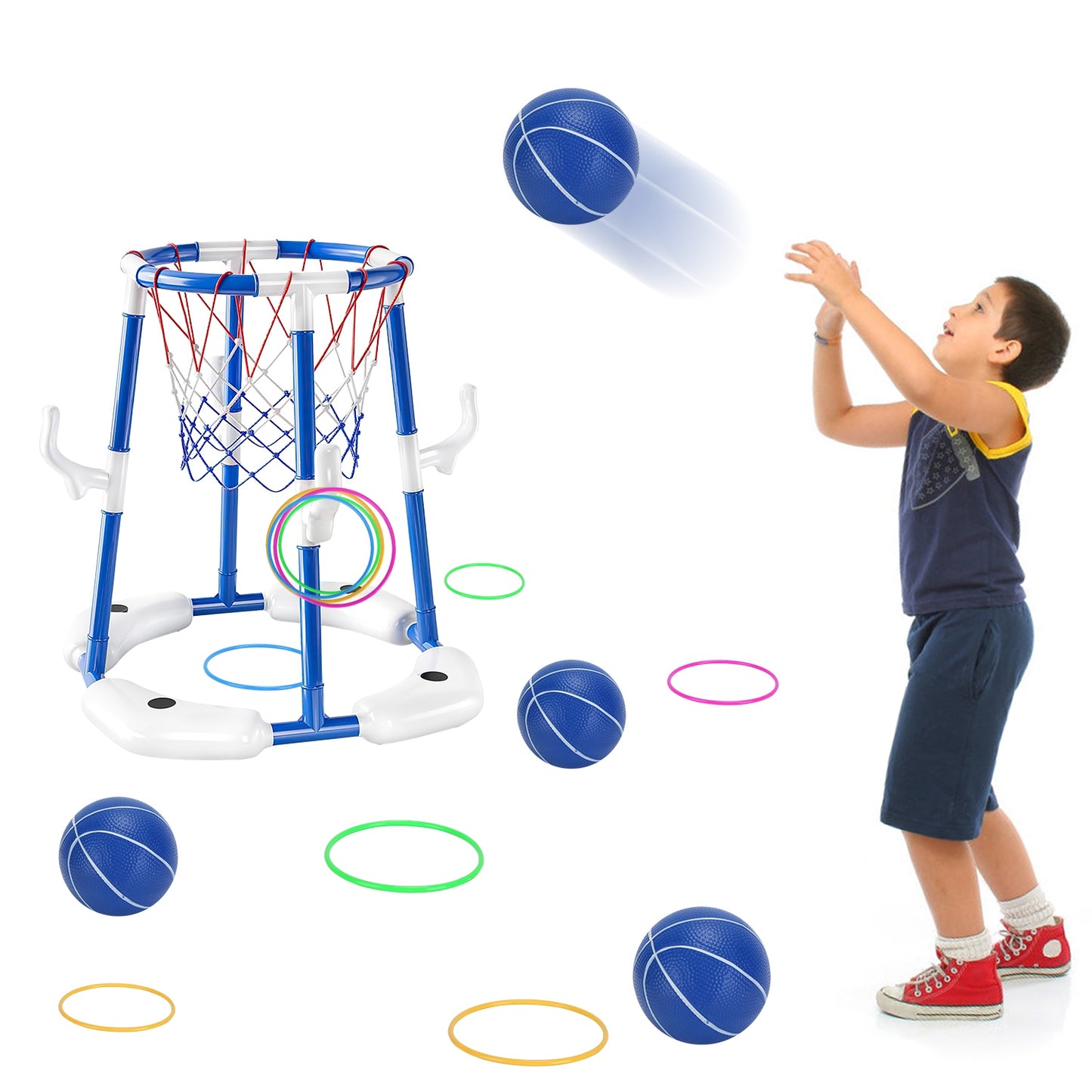 Pool Basketball Hoop Set with 4 Balls & Pump for Kids