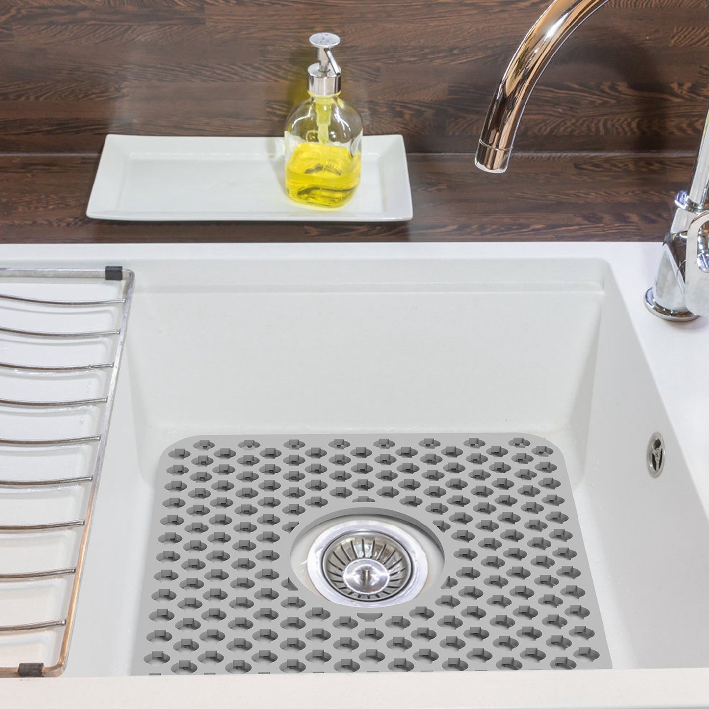 Silicone Sink Mat with Drain Hole - Non-Slip Kitchen Protector