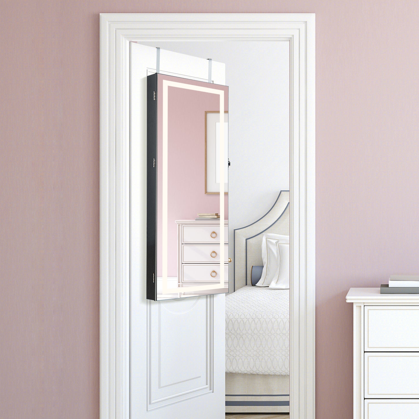 Lockable Jewelry Armoire Mirror Cabinet with 3-Color LED Lights