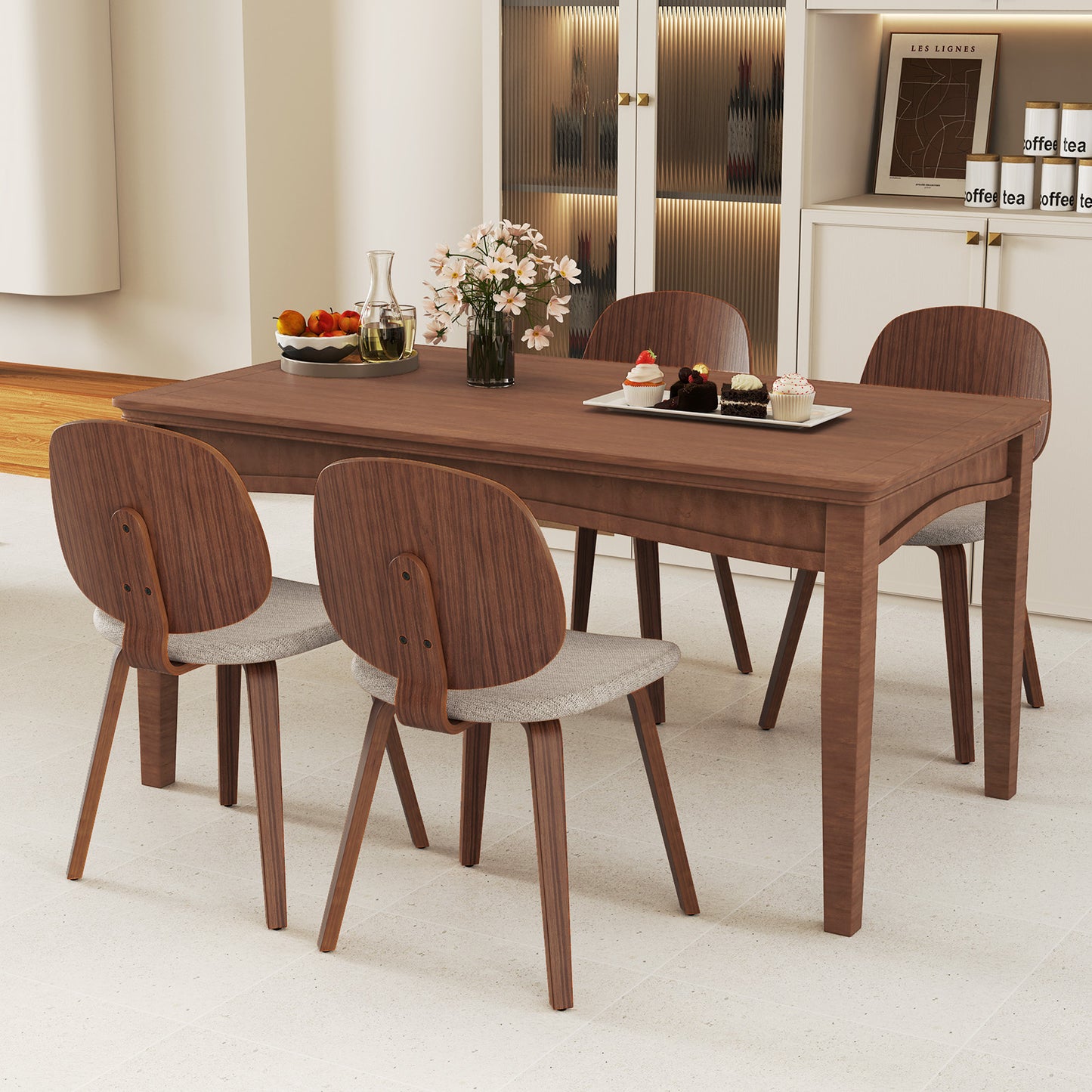 Bentwood Dining Chairs Set of 2 with Padded Seats - Walnut
