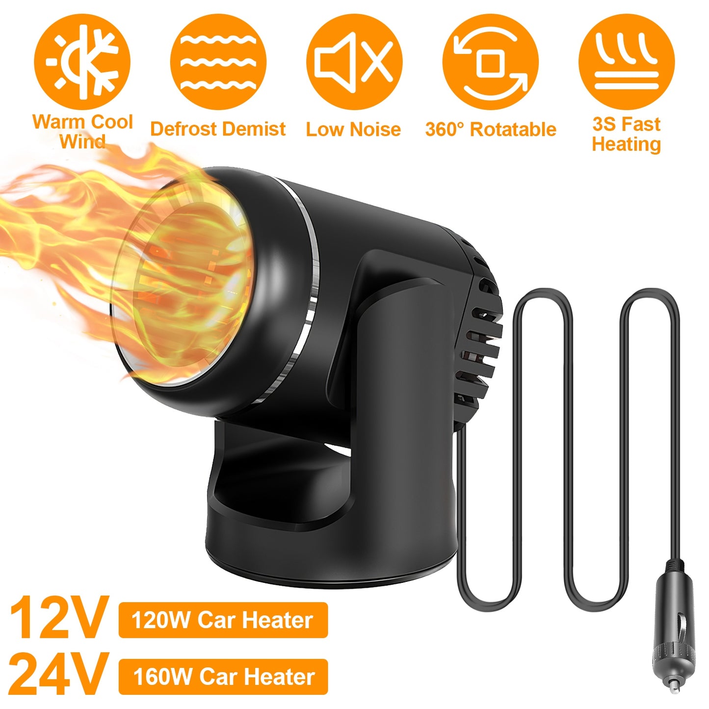 Portable Car Heater 24V 160W 2-in-1 Heating & Cooling Fan