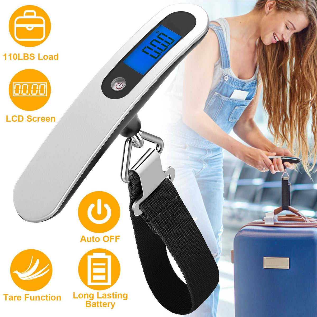 Portable Digital Luggage Scale 50kg/10g LCD Hanging Luggage Scale Electronic Digital Weight Scale for Travel Household