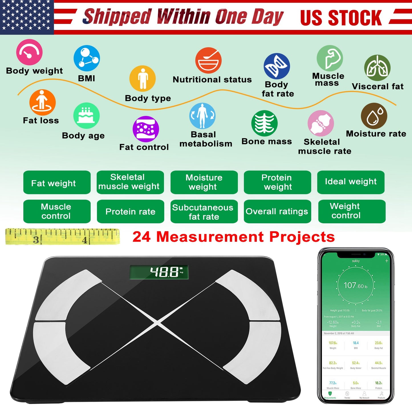 Smart Body Composition Scale with App & 24 Health Metrics