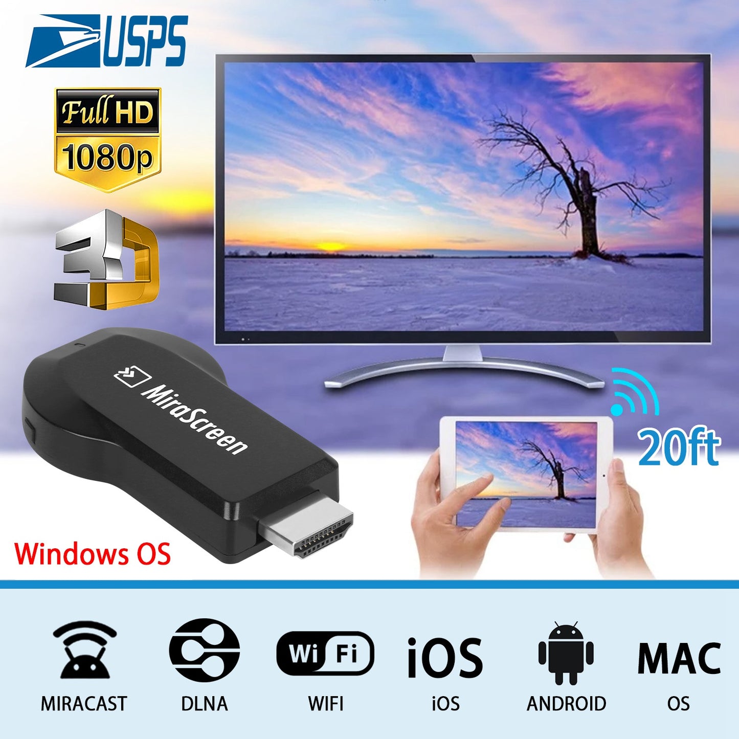 Wireless Display Adapter 1080P HDMI Miracast Dongle