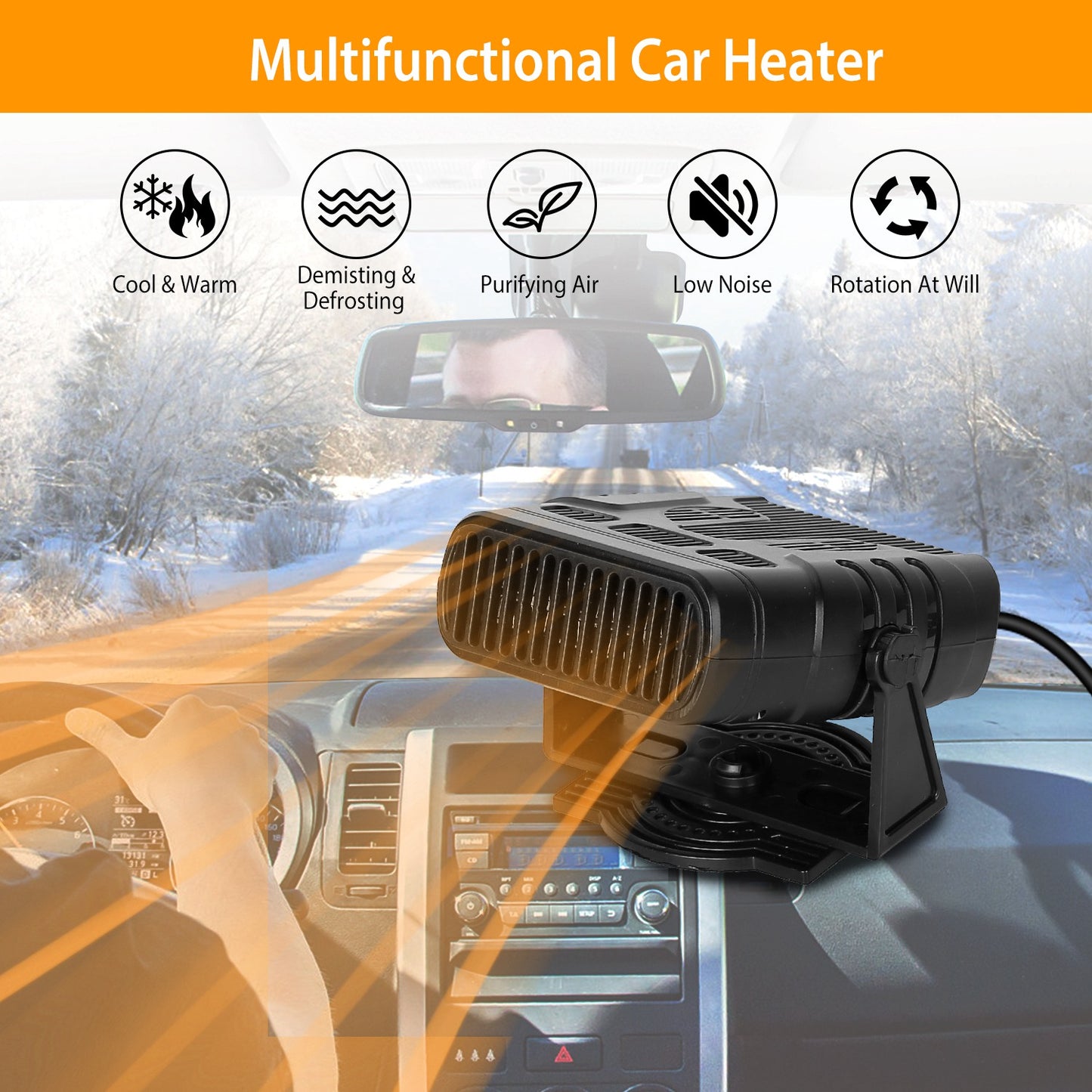 24V Portable Car Heater 200W 2-in-1 Defroster Fan
