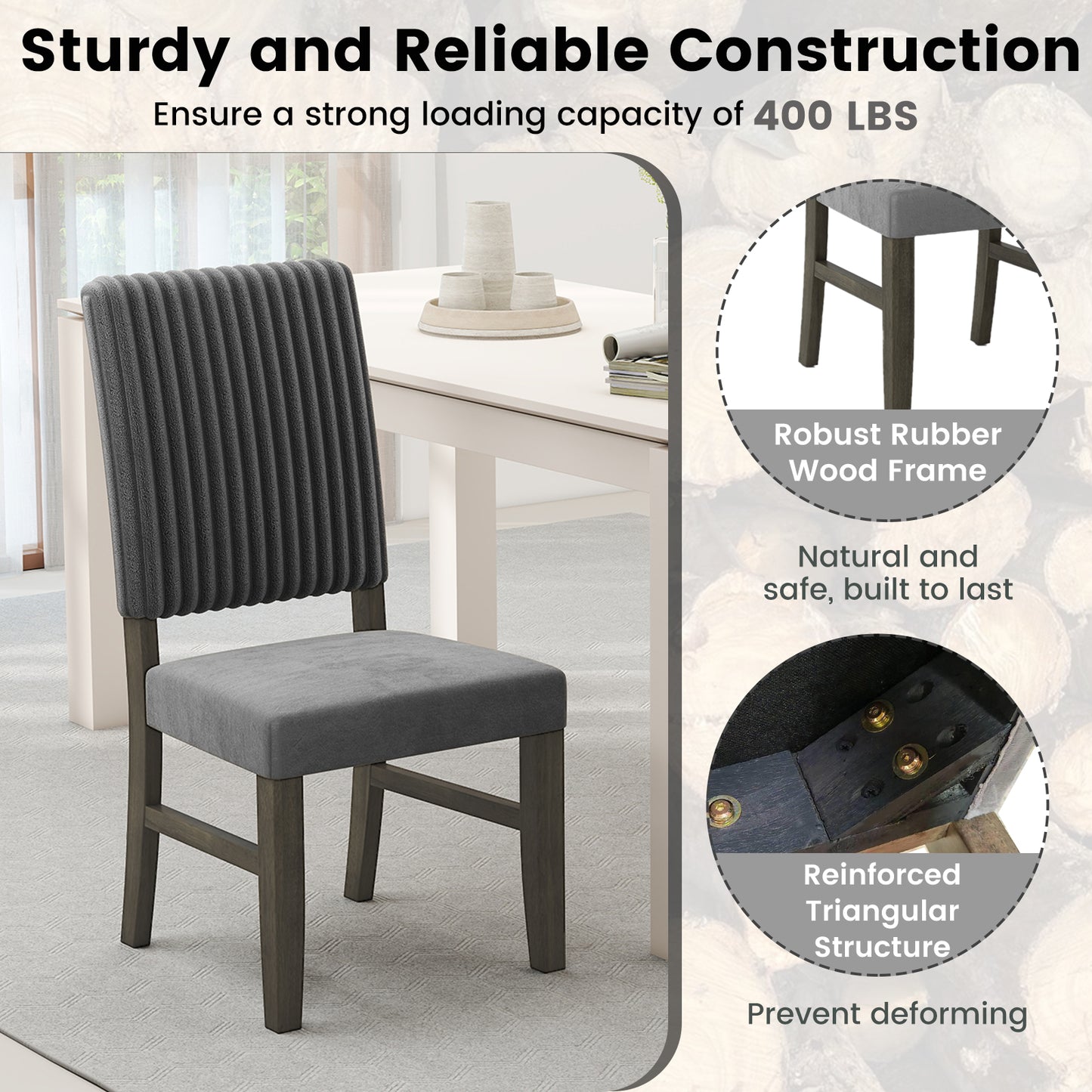 Mid-Century Velvet Dining Chairs Set of 2 - Grey