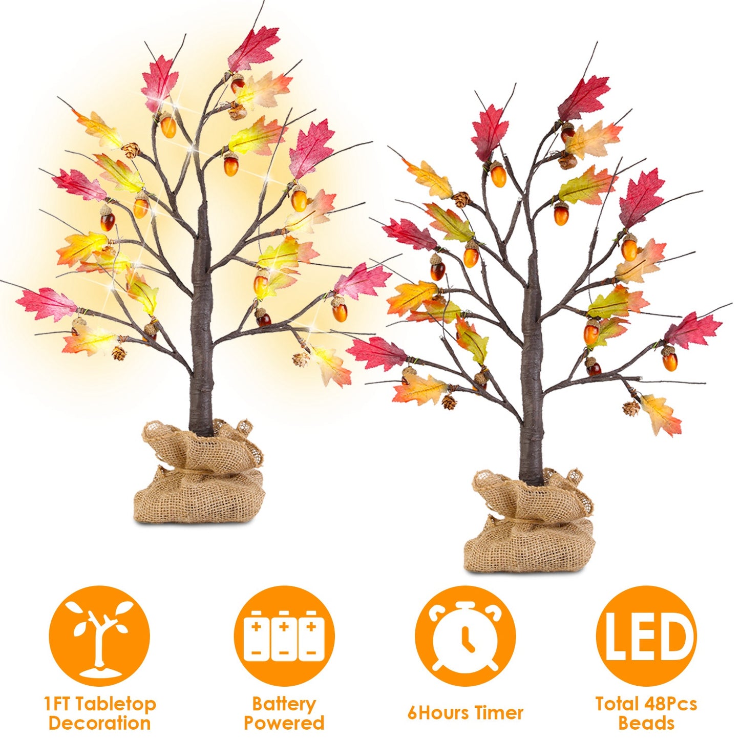 Lighted Maple Tree with 24 LED Beads & Timer (2-Pack)