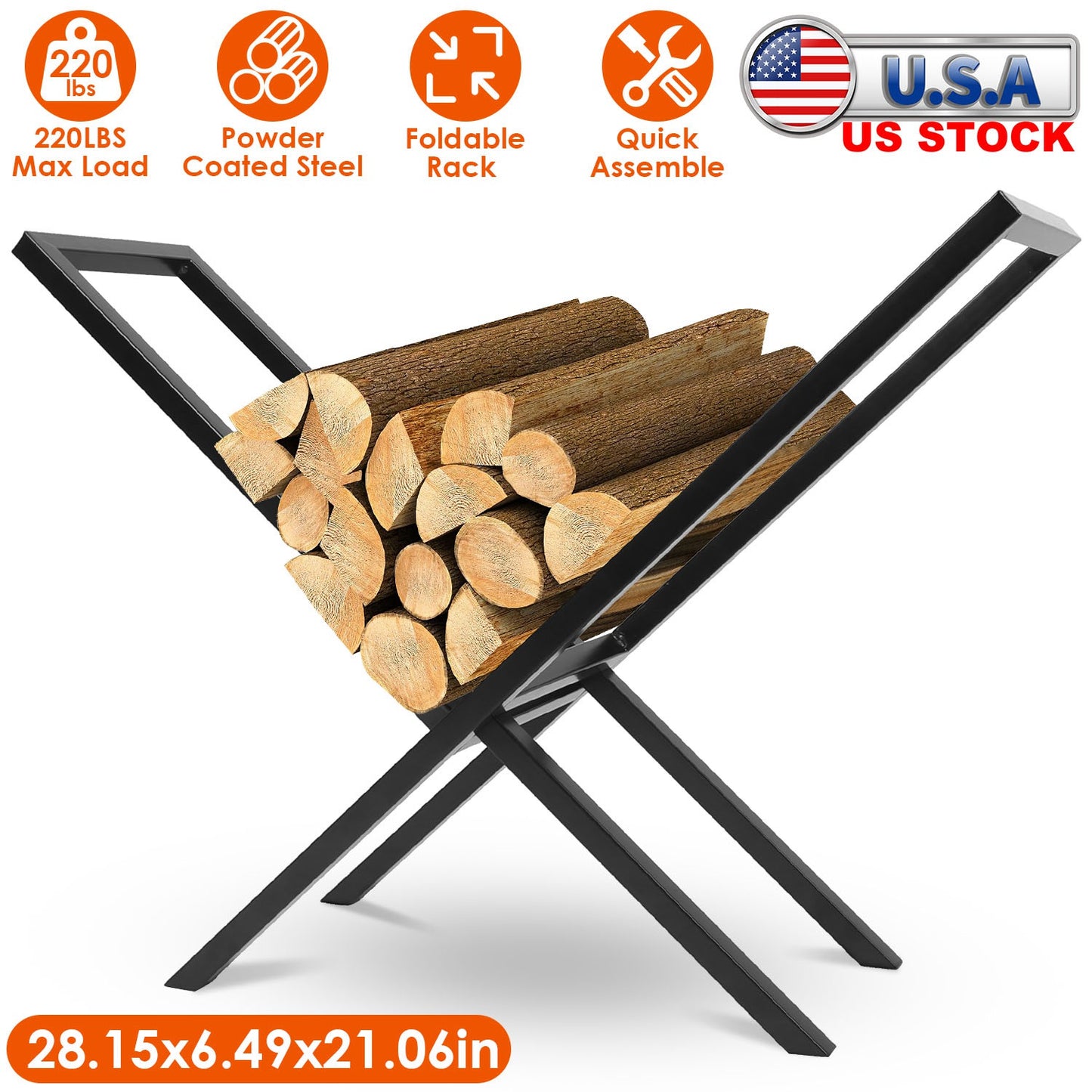 Firewood Log Rack 220LBS Capacity Steel X-Frame Storage Holder