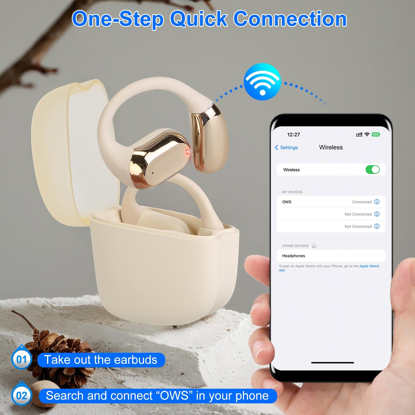 Open Ear Wireless Earbuds with LED Display & 300Hr Standby