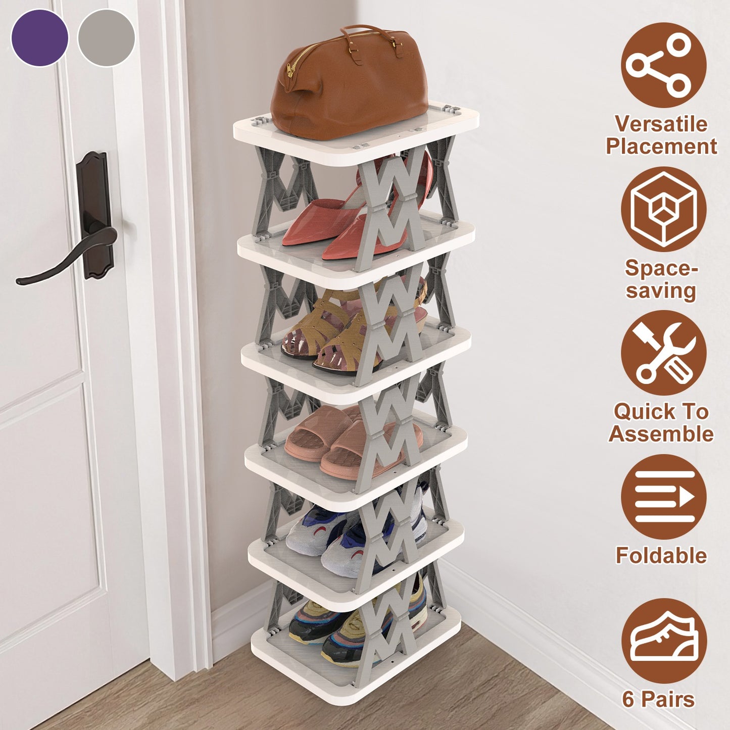 6-Tier Foldable Shoe Rack - Vertical Space Saving Organizer