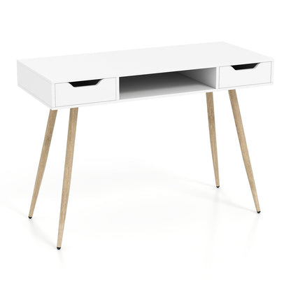 42.5" Mid Century Modern Writing Desk with Metal Leg and Drawers