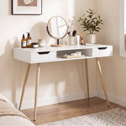 42.5" Mid Century Modern Writing Desk with Metal Leg and Drawers