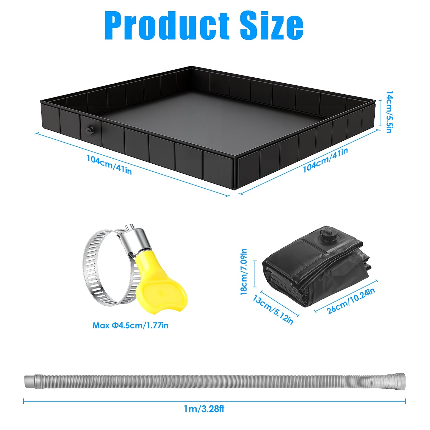 Portable Shower Pan 41x41in Foldable Camping Basin with Drain