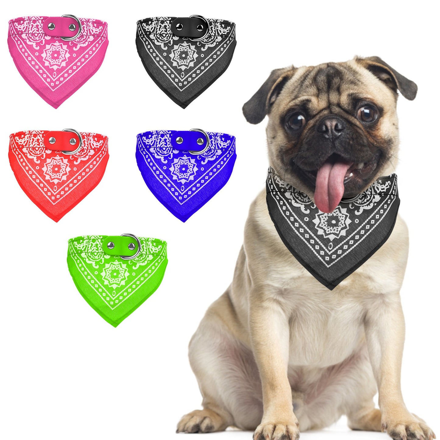 Dog Bandana Collar with Adjustable Leather Strap