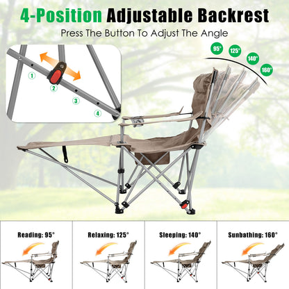 Reclining Camping Chair with Footrest - 4-Position Adjustable