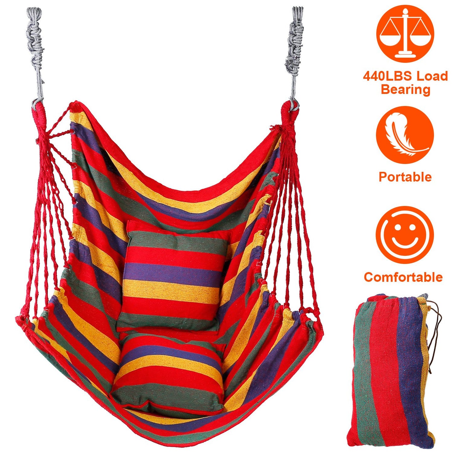 Hammock Hanging Chair with Pillows – 440 LBS Capacity