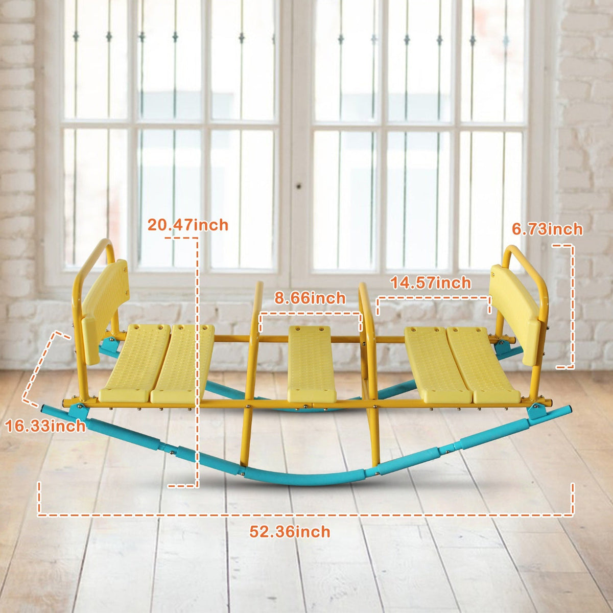 3-Seat Rocking Seesaw for Kids with Safety Handles & Backrests