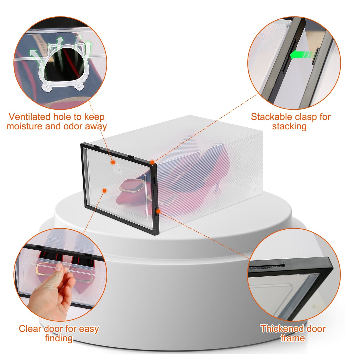 Collapsible Shoe Storage Boxes - Stackable Clear Organizer (6-Pack)