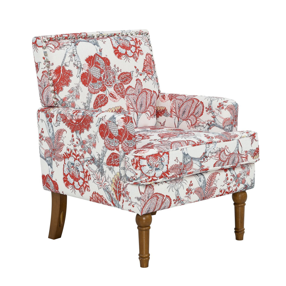 Floral Upholstered Accent Chair with Nailhead Trim