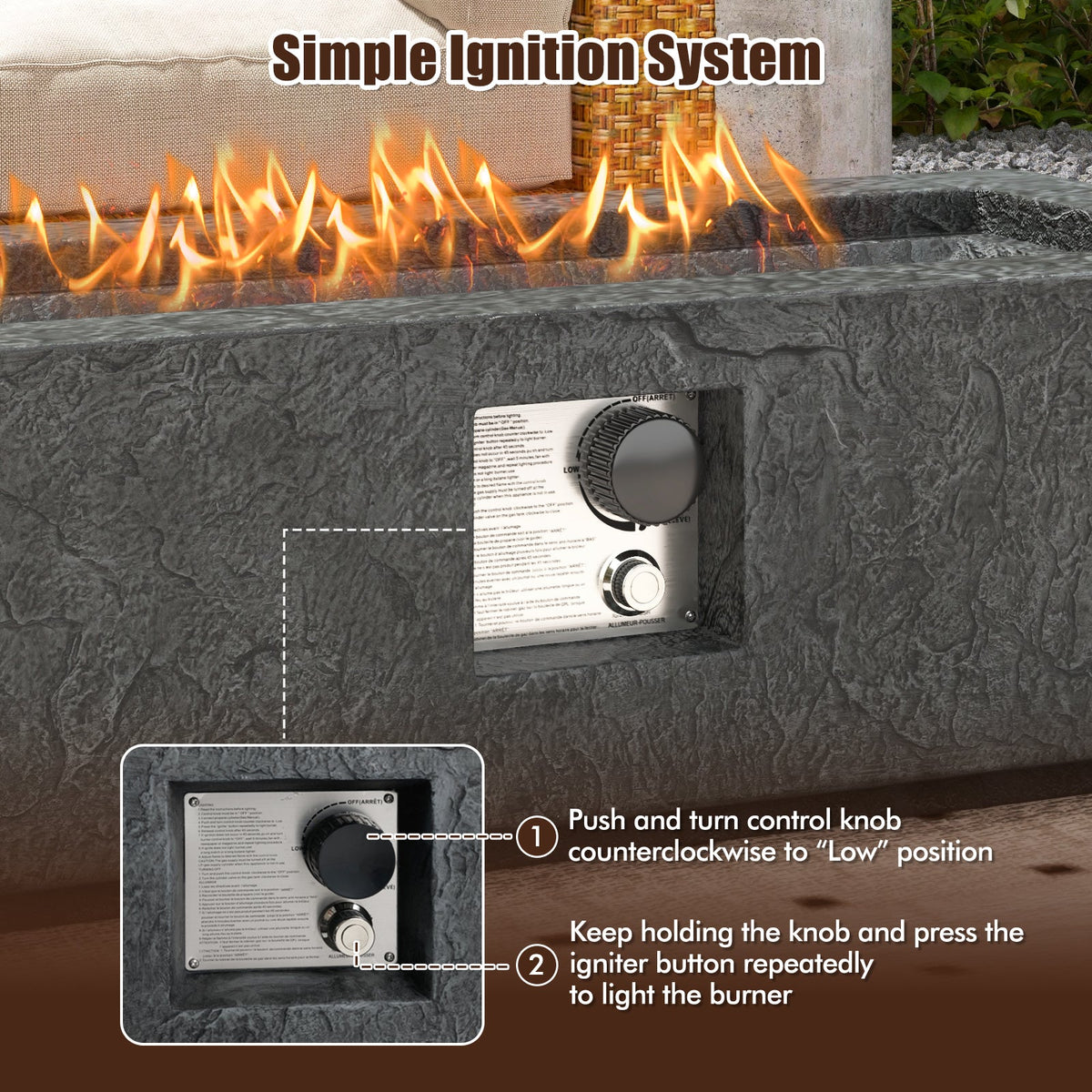 42.5 Inch 50000 BTU Fire Pit Table Set with Stainless Steel Burner