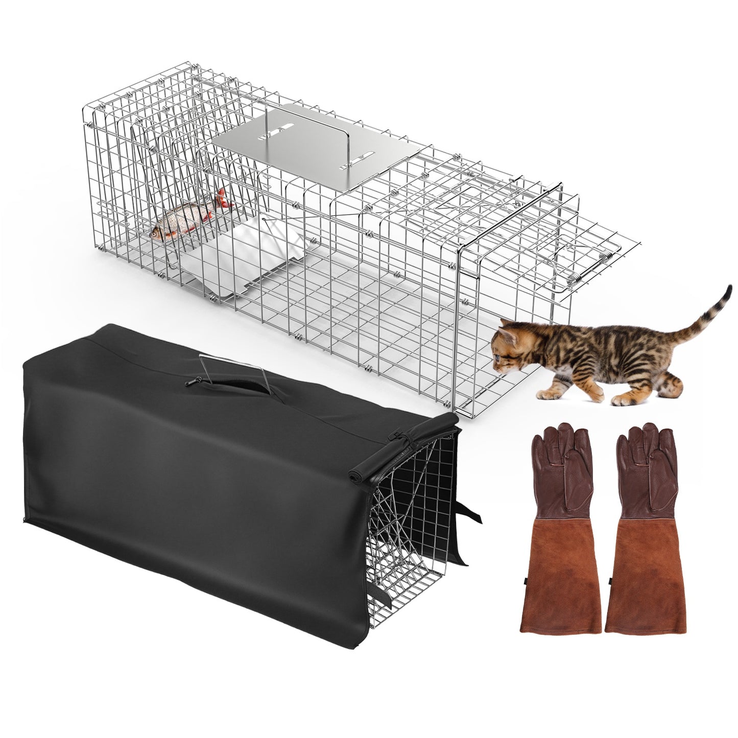 Live Animal Trap Cage 31" Folding with Waterproof Cover