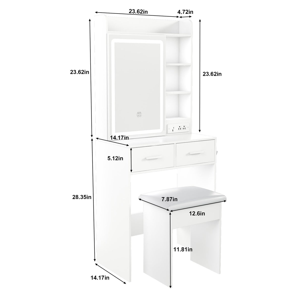Vanity Desk Set with LED Lighted Mirror & Padded Stool