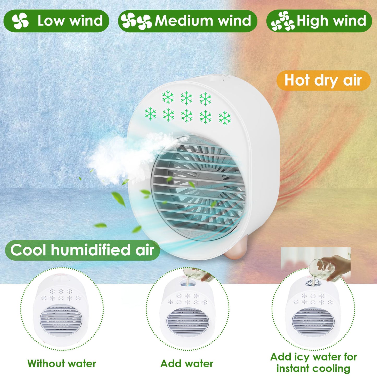 Portable Mini Air Conditioner Fan with Humidifier & LED Light