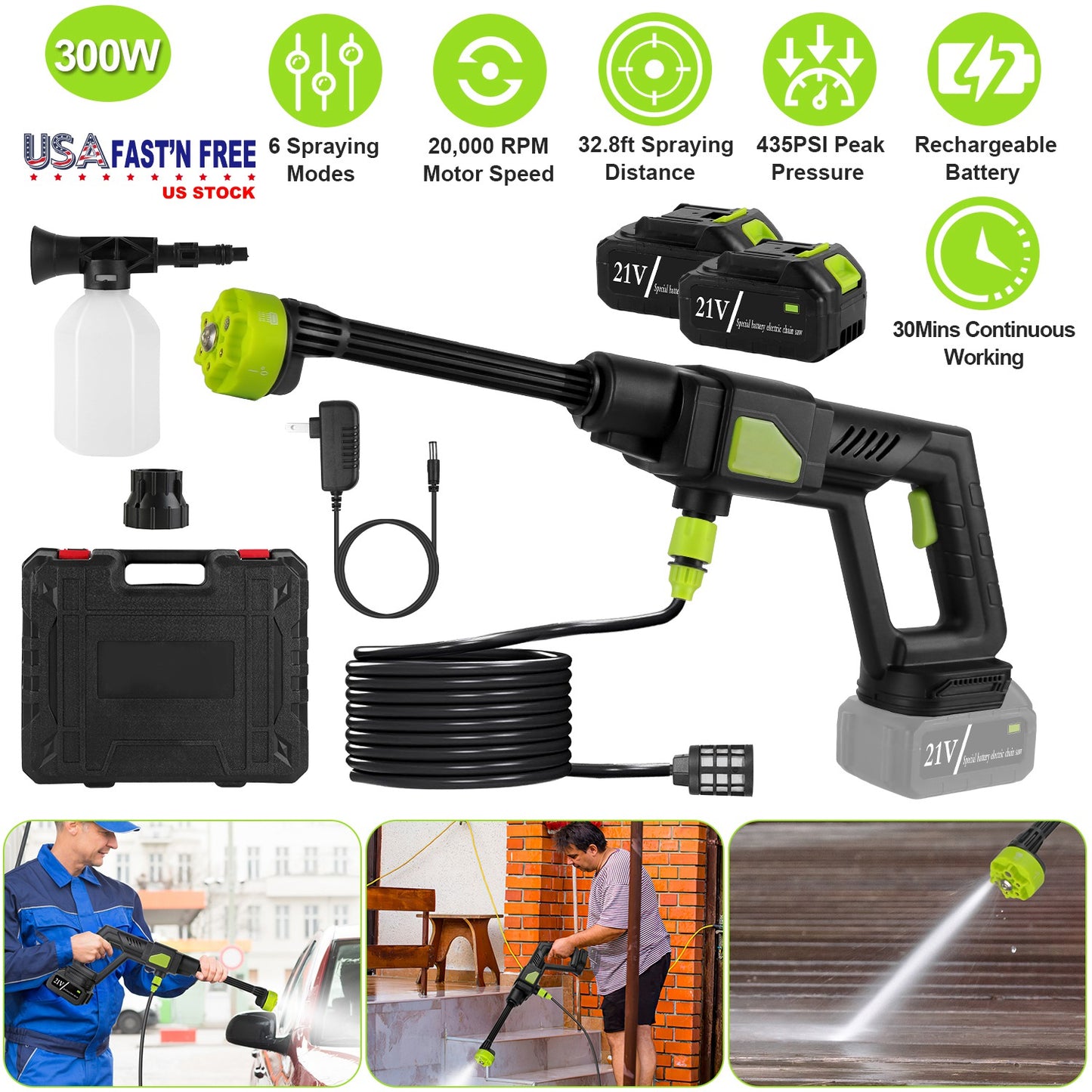 Cordless Pressure Washer 435PSI with 6-in-1 Nozzle
