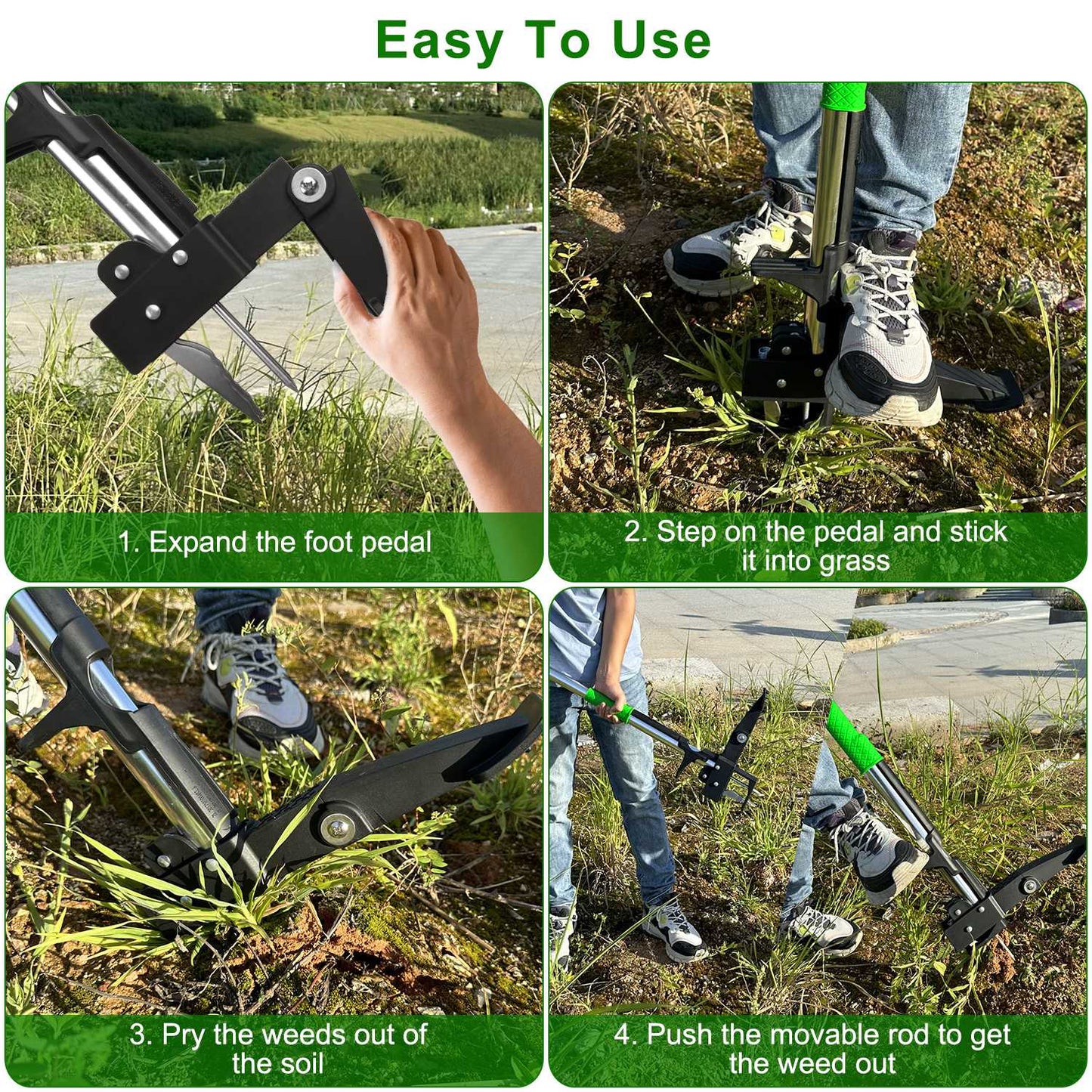 Stand Up Weed Puller Tool with 4-Claw Aluminum Design