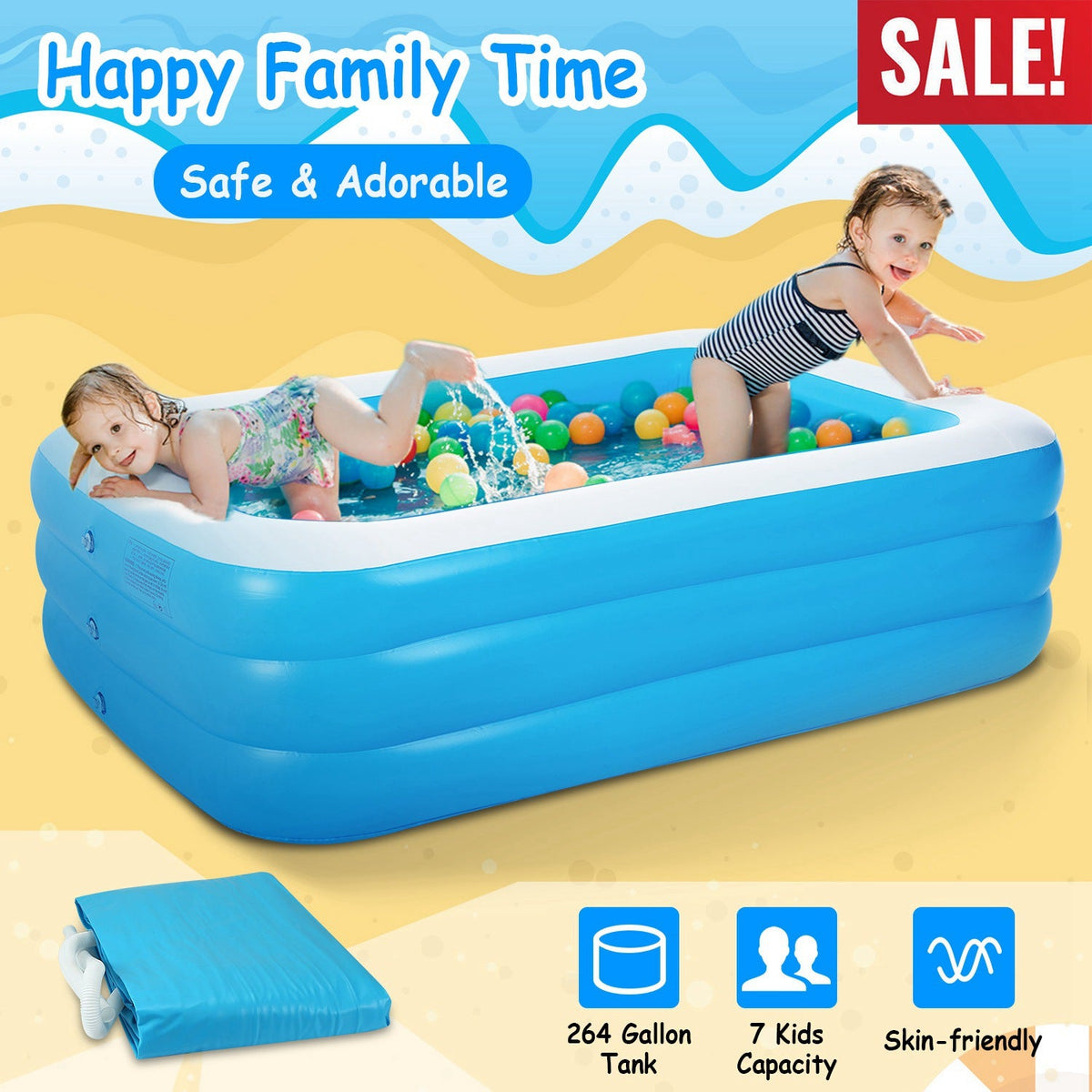 Inflatable Swimming Pools Family Swim Play Center Pool Blow up Kiddie Pool for Family Inflatable Lounge Pool for Kids Baby Adult Inflatable Water Ball
